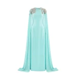 Saiid Kobeisy Embellished Crepe Kaftan in Bleached Aqua, Style 12