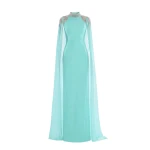 Saiid Kobeisy Embellished Crepe Kaftan in Bleached Aqua, Style 13