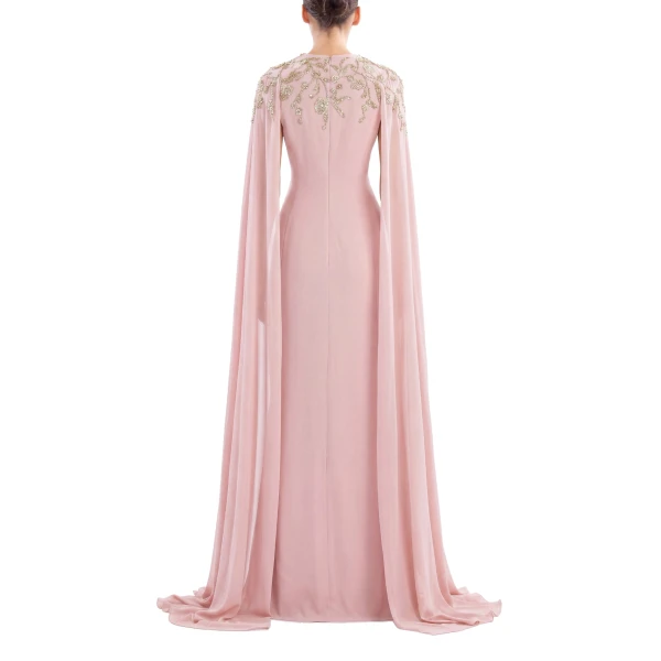 Saiid Kobeisy Embellished Crepe Kaftan in Heavenly Pink, Style 12, view 3