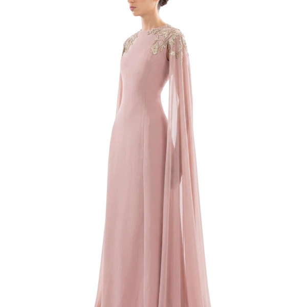 Saiid Kobeisy Embellished Crepe Kaftan in Heavenly Pink, Style 12, view 4