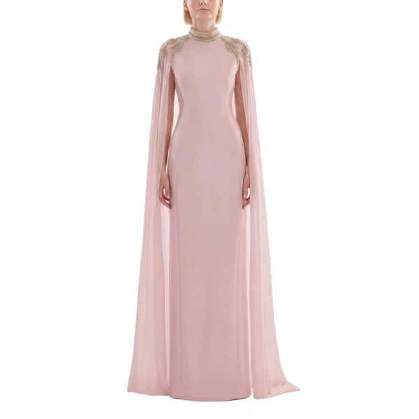 Saiid Kobeisy Embellished Crepe Kaftan in Heavenly Pink, Style 13, view 2