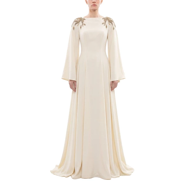 Saiid Kobeisy Embellished Crepe Kaftan in Ivory, view 2