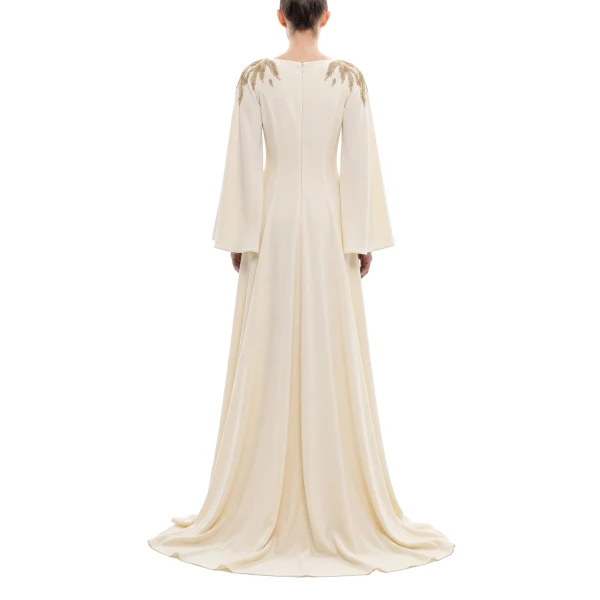 Saiid Kobeisy Embellished Crepe Kaftan in Ivory, view 4