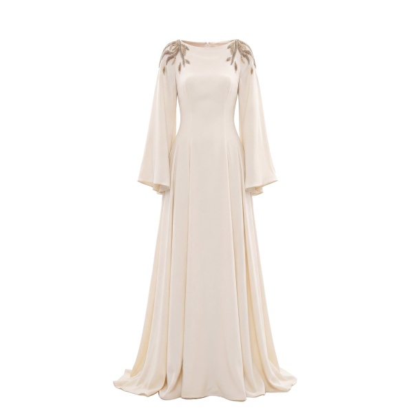 Saiid Kobeisy Embellished Crepe Kaftan in Ivory