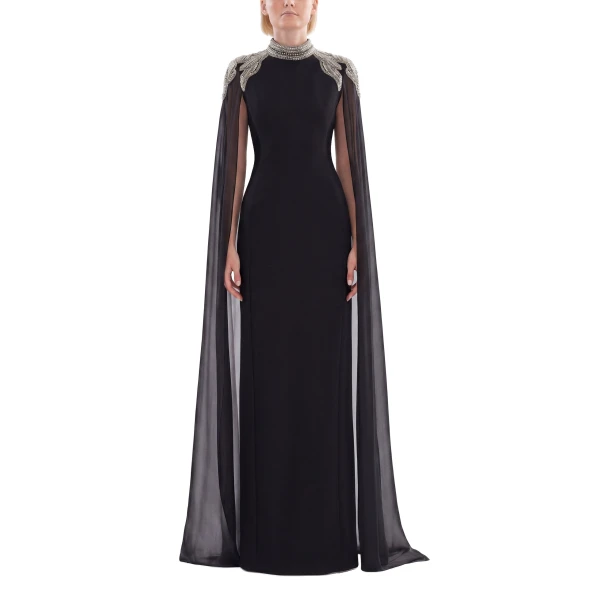 Saiid Kobeisy Embellished Crepe Kaftan in Jet Black, Style 13, view 2
