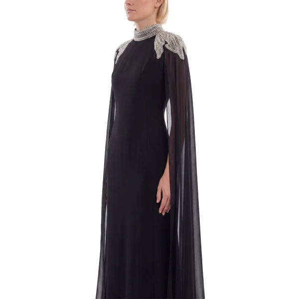 Saiid Kobeisy Embellished Crepe Kaftan in Jet Black, Style 13, view 4