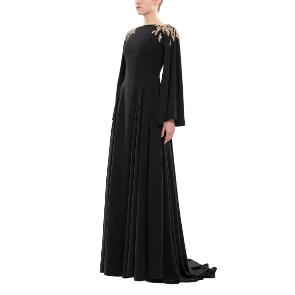 Saiid Kobeisy Embellished Crepe Kaftan in Jet Black, Style 8, view 3
