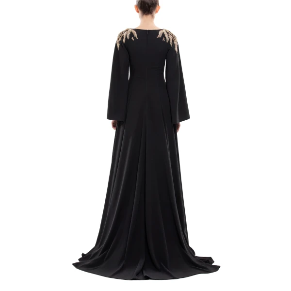 Saiid Kobeisy Embellished Crepe Kaftan in Jet Black, Style 8, view 4