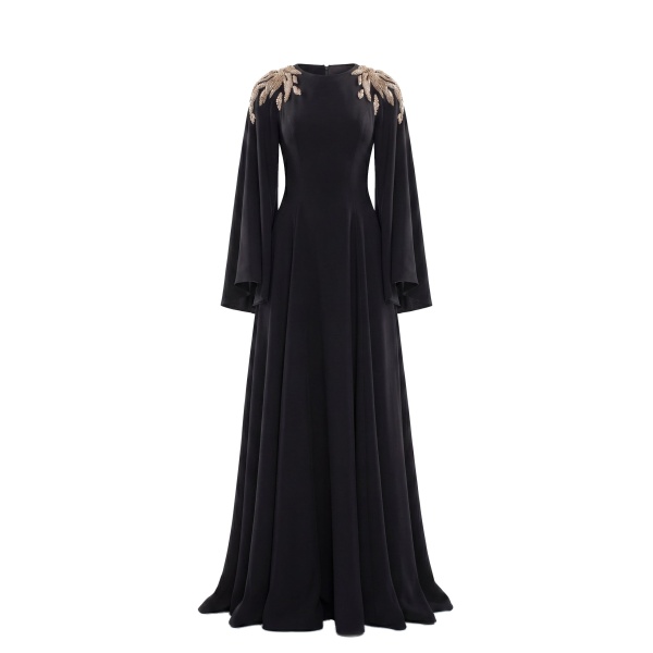 Saiid Kobeisy Embellished Crepe Kaftan in Jet Black, Style 8
