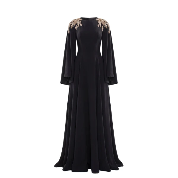 Saiid Kobeisy Embellished Crepe Kaftan in Jet Black, Style 8