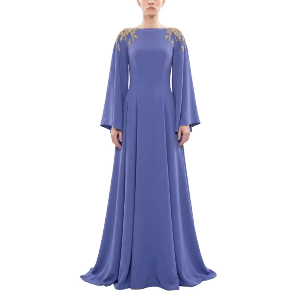 Saiid Kobeisy Embellished Crepe Kaftan in Marlin, view 2