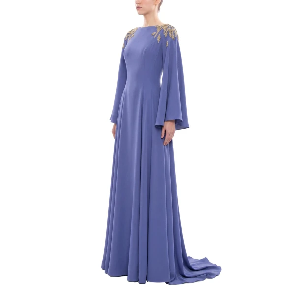 Saiid Kobeisy Embellished Crepe Kaftan in Marlin, view 3