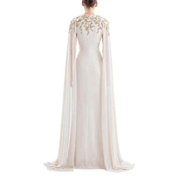 Saiid Kobeisy Embellished Crepe Kaftan in Off White, view 2