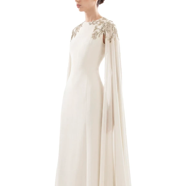 Saiid Kobeisy Embellished Crepe Kaftan in Off White, view 3