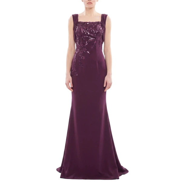 Saiid Kobeisy Embellished Long Crepe Dress in Italian Plum, view 2
