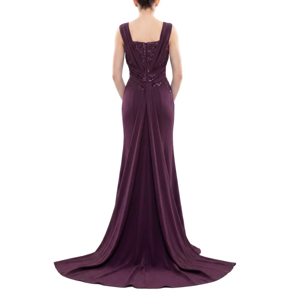 Saiid Kobeisy Embellished Long Crepe Dress in Italian Plum, view 4