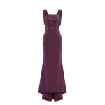 Saiid Kobeisy Embellished Long Crepe Dress in Italian Plum