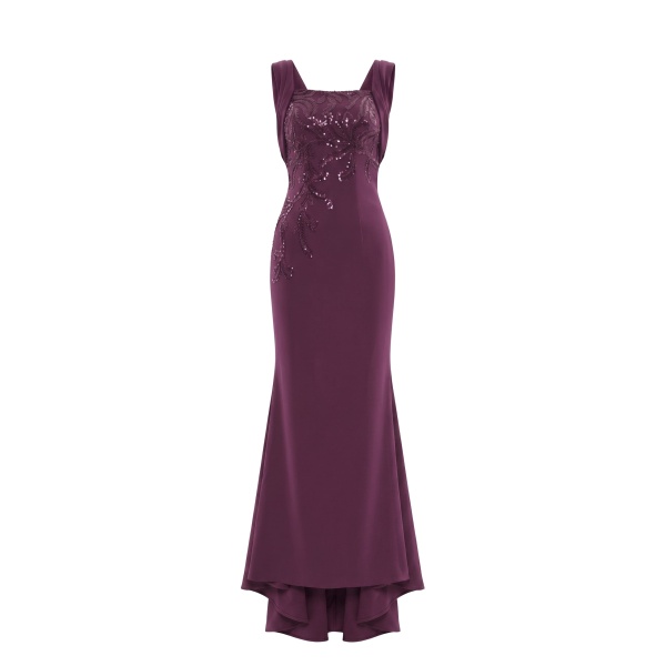 Saiid Kobeisy Embellished Long Crepe Dress in Italian Plum
