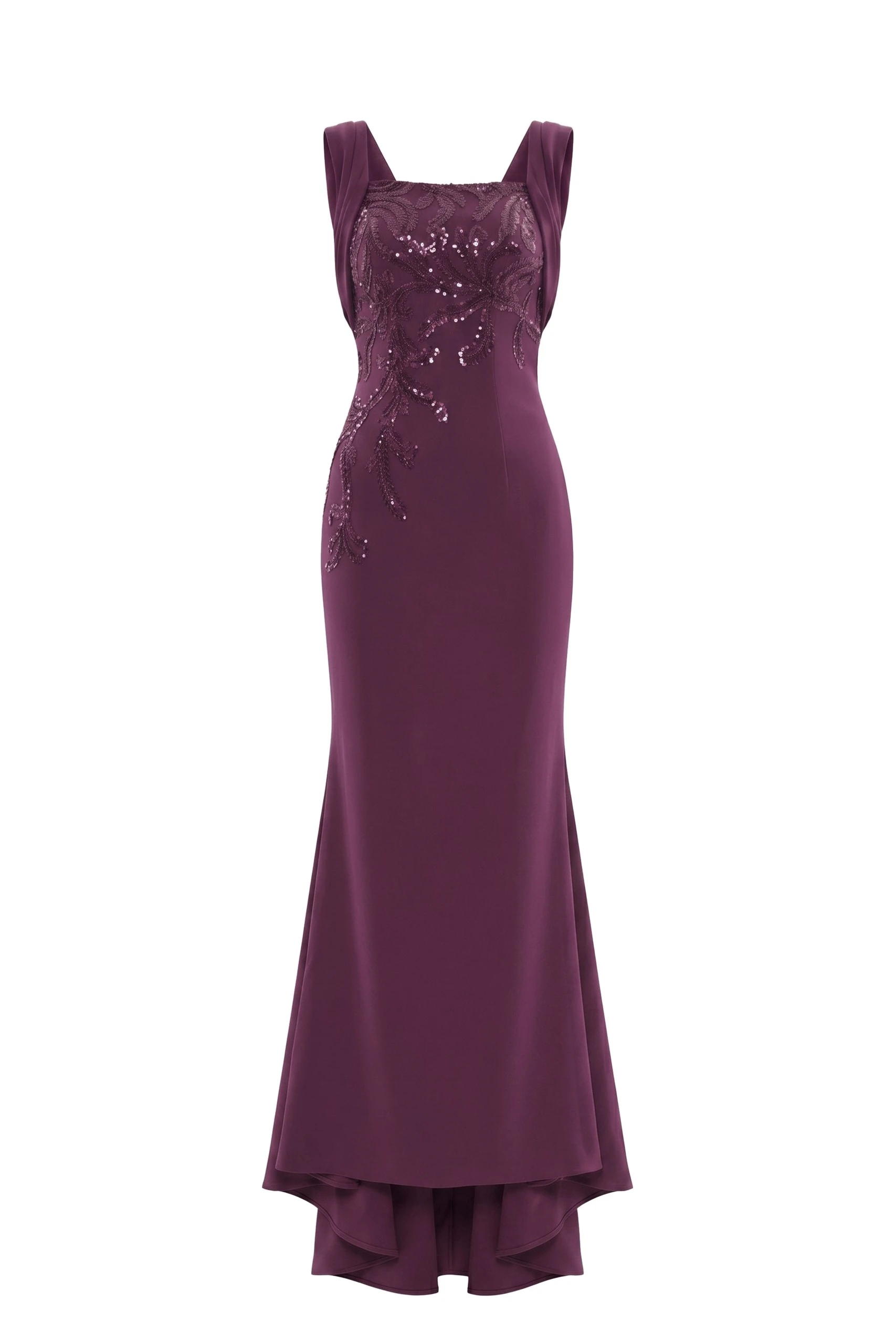 Saiid Kobeisy Embellished Long Crepe Dress in Italian Plum | Dresses | Coveti Saiid Kobeisy Embellished Long Crepe Dress in Italian Plum