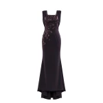 Saiid Kobeisy Embellished Long Crepe Dress in Jet Black