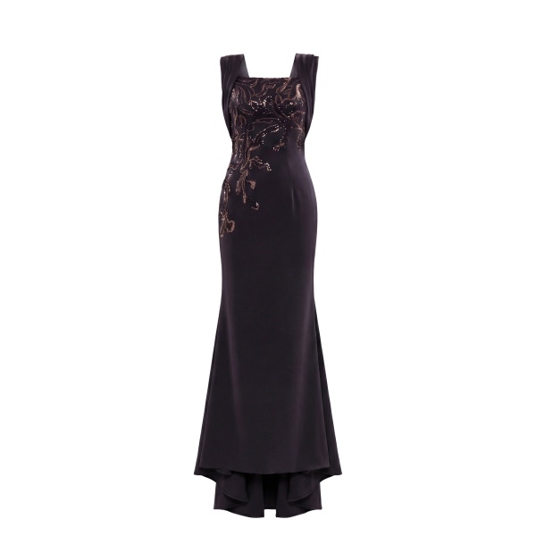 Saiid Kobeisy Embellished Long Crepe Dress in Jet Black