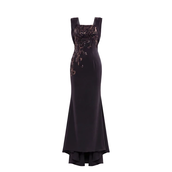 Saiid Kobeisy Embellished Long Crepe Dress in Jet Black