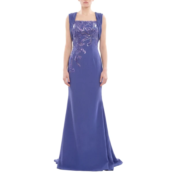 Saiid Kobeisy Embellished Long Crepe Dress in Marlin, view 2