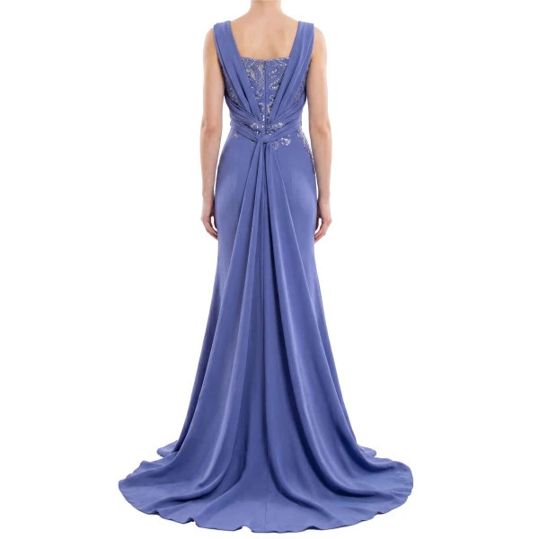 Saiid Kobeisy Embellished Long Crepe Dress in Marlin, view 4