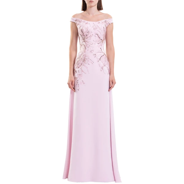 Saiid Kobeisy Embellished Off-Shoulder Dress in Salsa Rosa, view 3
