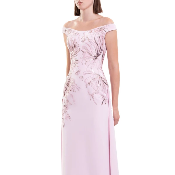 Saiid Kobeisy Embellished Off-Shoulder Dress in Salsa Rosa, view 4