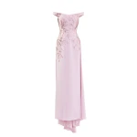 Saiid Kobeisy Embellished Off-Shoulder Dress in Salsa Rosa