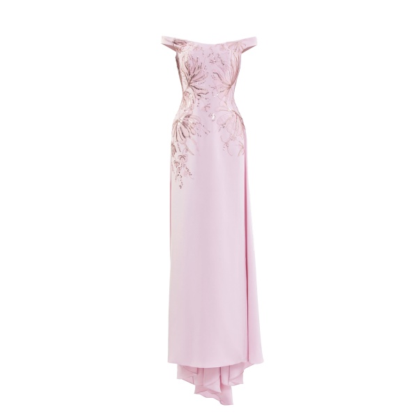 Saiid Kobeisy Embellished Off-Shoulder Dress in Salsa Rosa