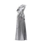 Saiid Kobeisy Embellished One-Shoulder Lamé Dress in Metallic Silver