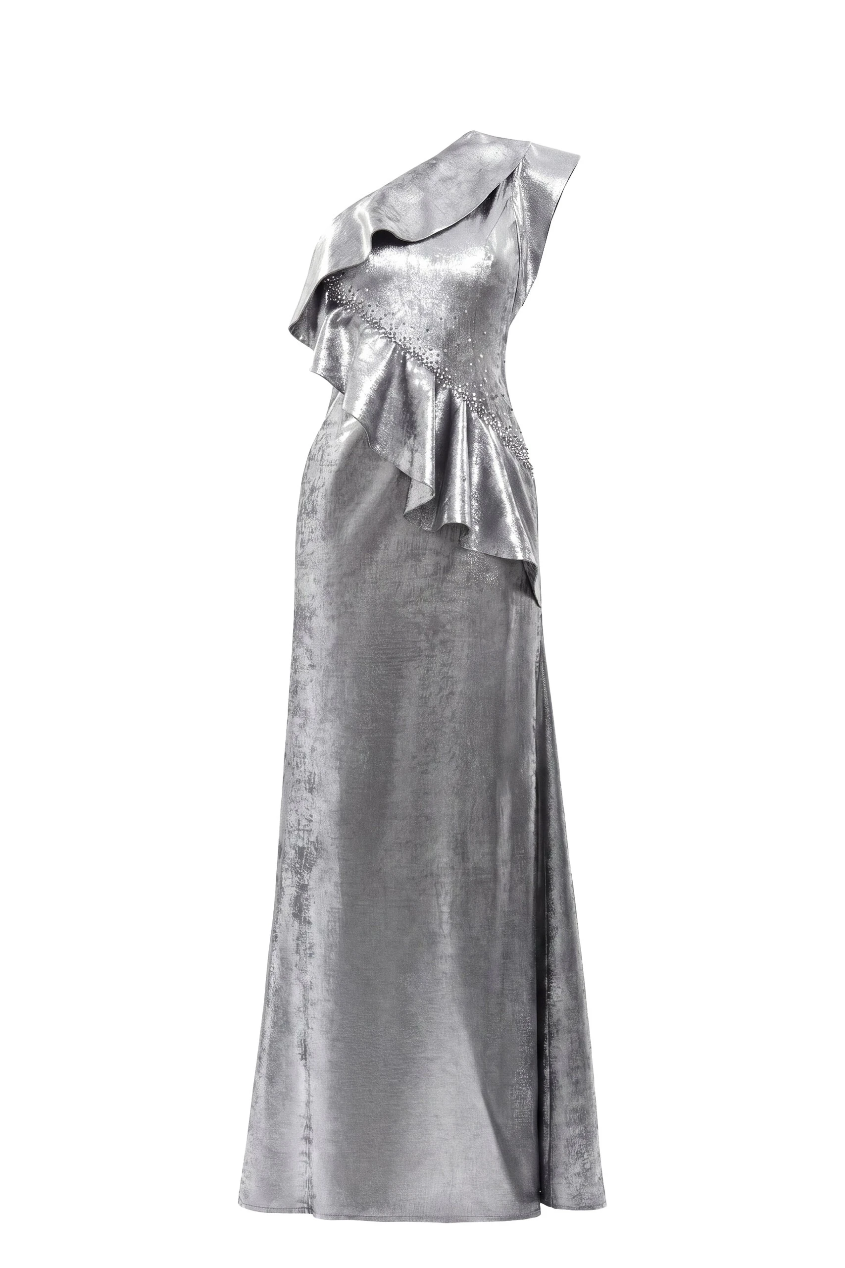 Saiid Kobeisy Embellished One-Shoulder Lamé Dress in Metallic Silver | Dresses | Coveti Saiid Kobeisy Embellished One-Shoulder Lamé Dress in Metallic Silver