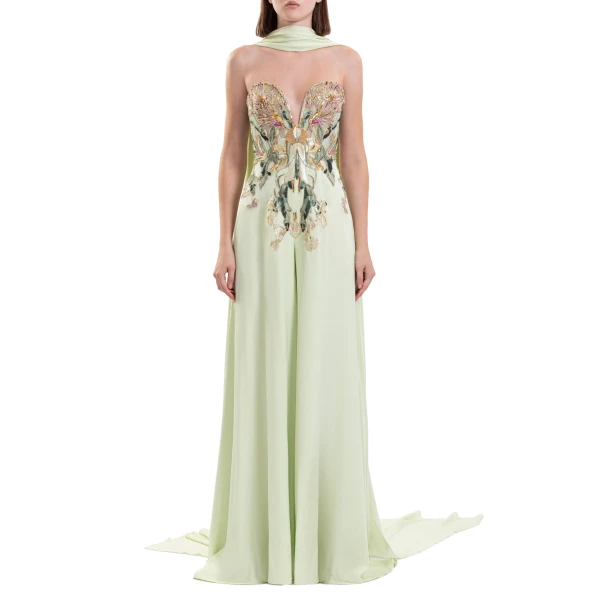 Saiid Kobeisy Embroidered Crepe Georgette Jumpsuit in Reed, view 3