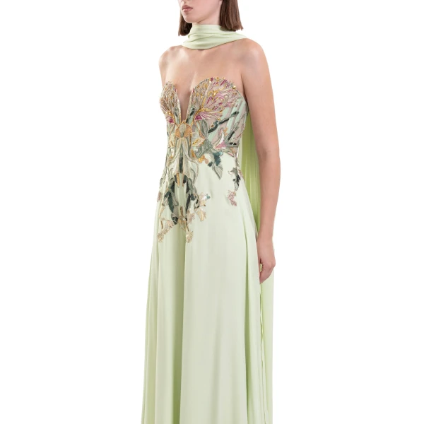 Saiid Kobeisy Embroidered Crepe Georgette Jumpsuit in Reed, view 4