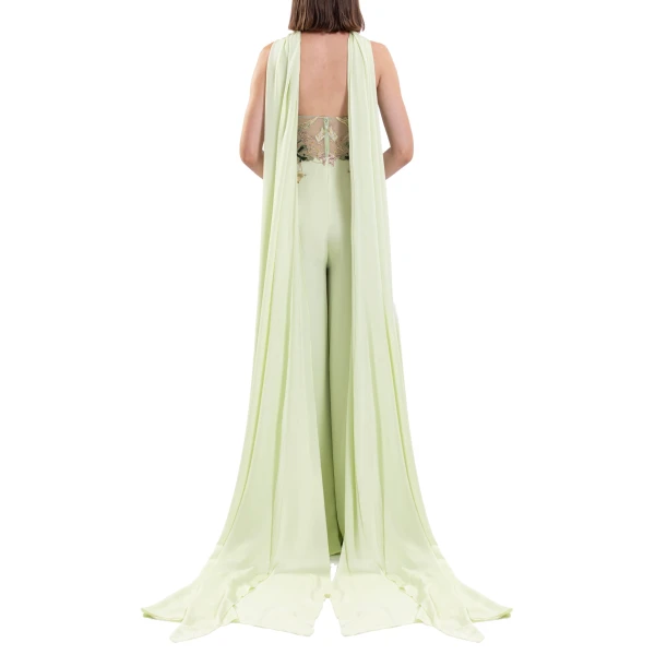 Saiid Kobeisy Embroidered Crepe Georgette Jumpsuit in Reed, view 5