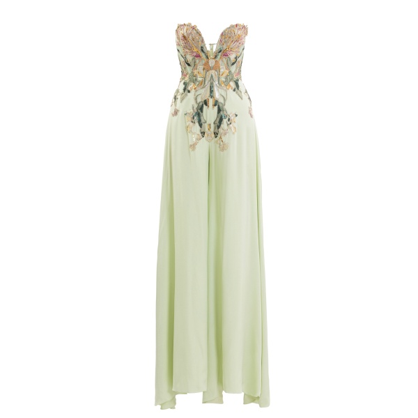 Saiid Kobeisy Embroidered Crepe Georgette Jumpsuit in Reed