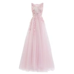 Saiid Kobeisy Embroidered Gathered Tulle Dress in Salsa Rosa