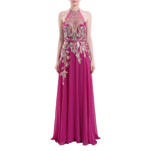 Saiid Kobeisy Embroidered Georgette Dress in Cactus Flower, view 2