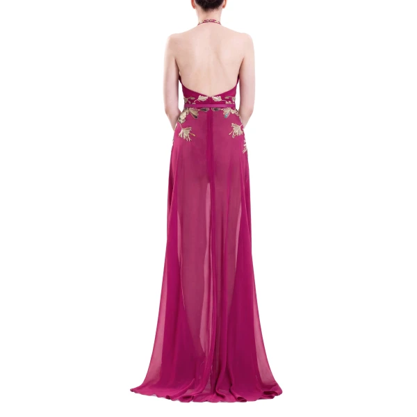 Saiid Kobeisy Embroidered Georgette Dress in Cactus Flower, view 4