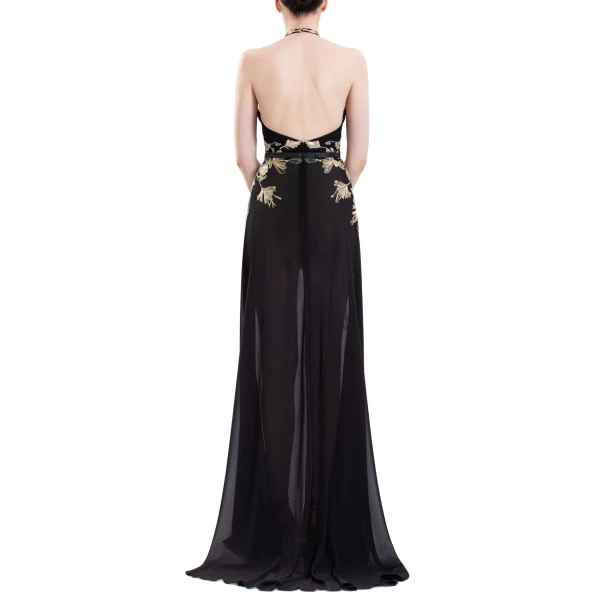 Saiid Kobeisy Embroidered Georgette Dress in Jet Black, view 4