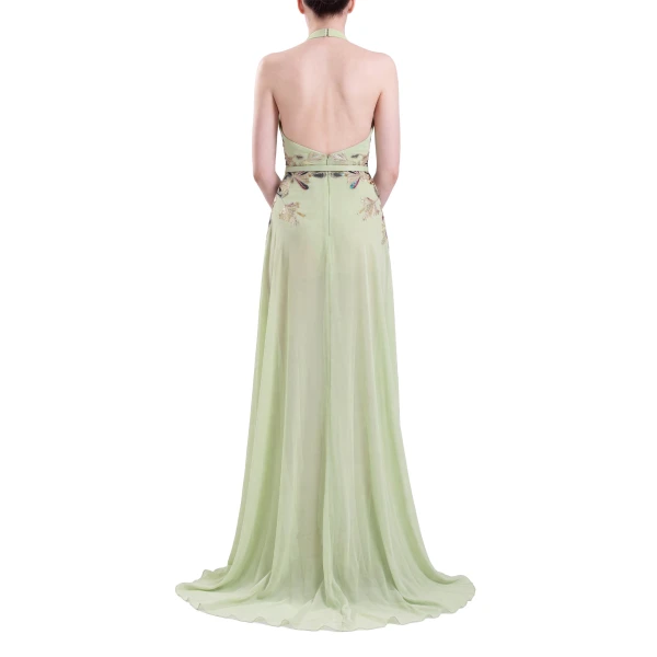 Saiid Kobeisy Embroidered Georgette Dress in Reed, view 4
