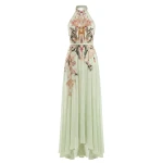 Saiid Kobeisy Embroidered Georgette Dress in Reed