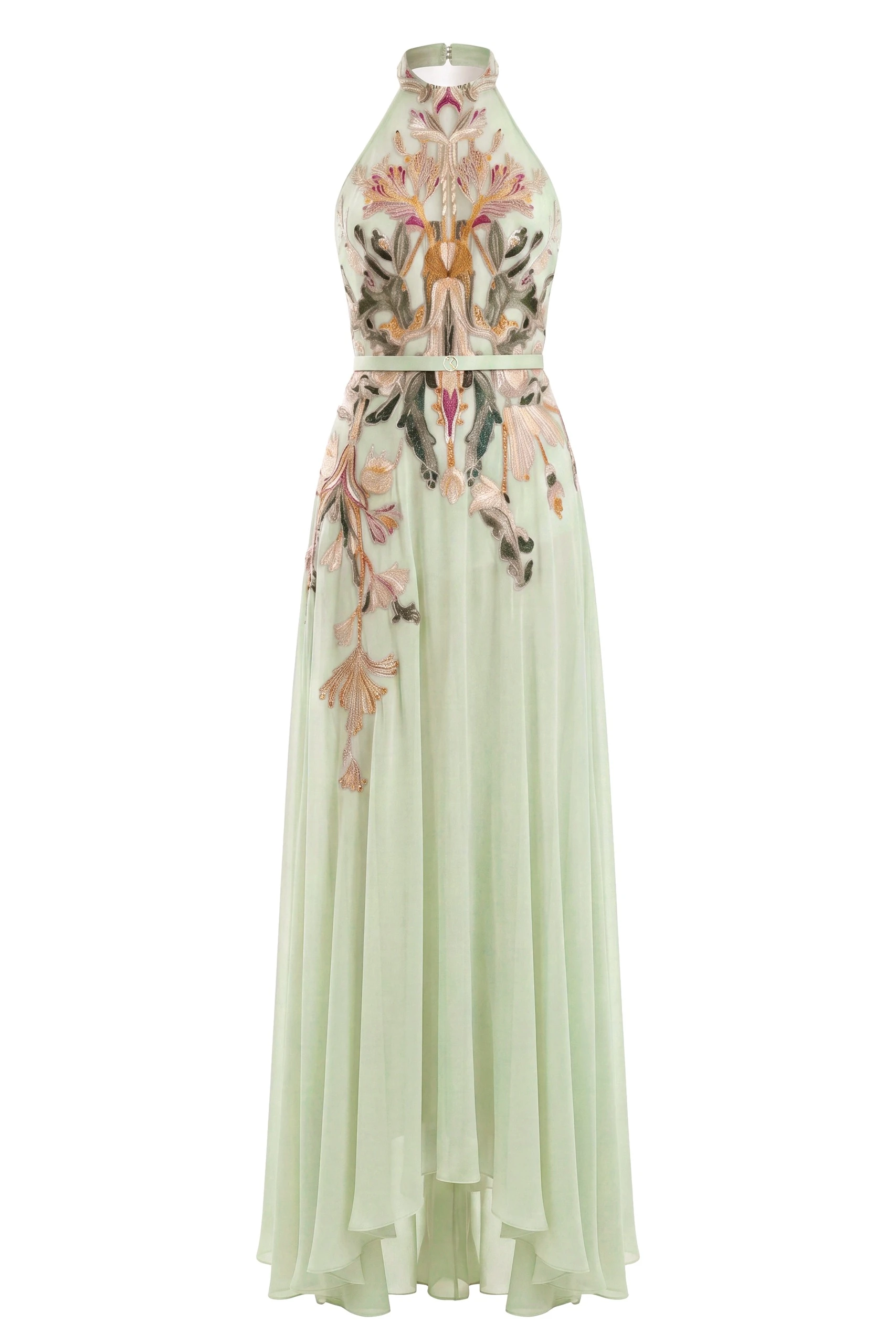 Saiid Kobeisy Embroidered Georgette Dress in Reed | Dresses | Coveti Saiid Kobeisy Embroidered Georgette Dress in Reed