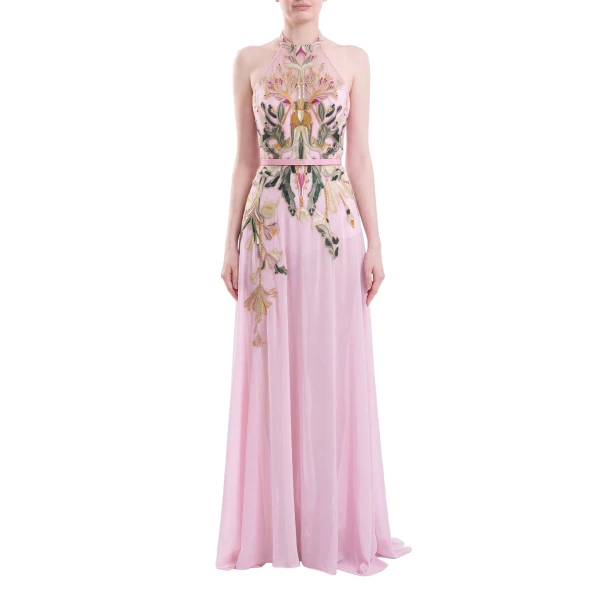 Saiid Kobeisy Embroidered Georgette Dress in Salsa Rosa, view 2