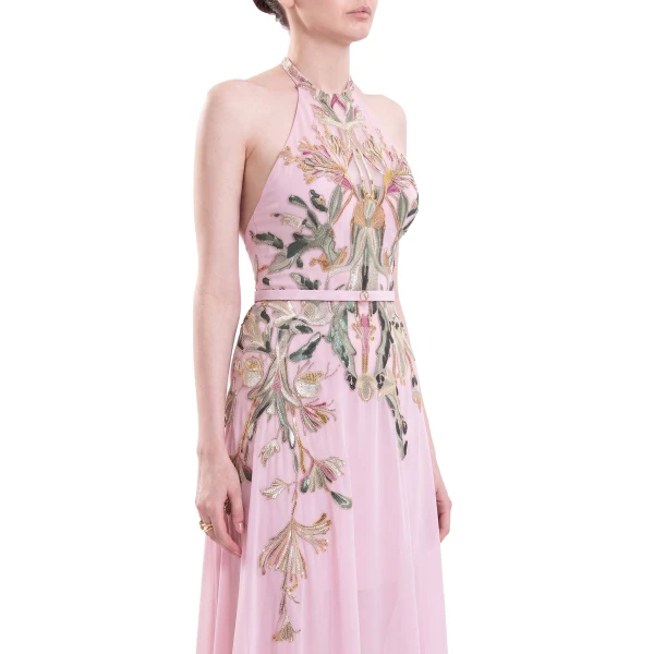 Saiid Kobeisy Embroidered Georgette Dress in Salsa Rosa, view 3