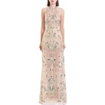 Saiid Kobeisy Embroidered Halter-Neck Lace Dress in Skin and Multicolour