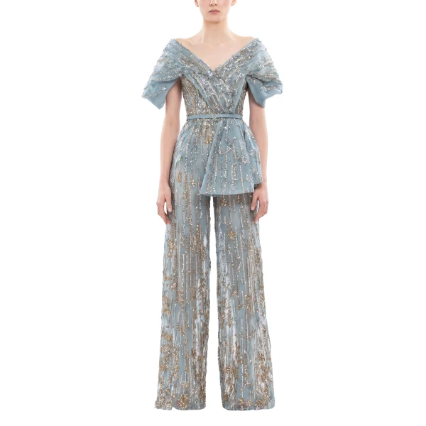 Saiid Kobeisy Embroidered Jumpsuit in Antigua Sand, view 2