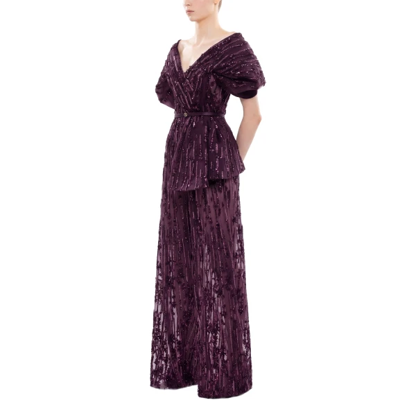 Saiid Kobeisy Embroidered Jumpsuit in Italian Plum, view 3